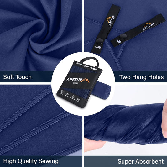 APEXUP Microfiber Travel Towel, Ultra Absorbent Quick Dry Towels, Lightweight Gym Sports Camping Towel for Workout, Yoga, Beach, Shower, Swimming (24"×12", Navy Blue)