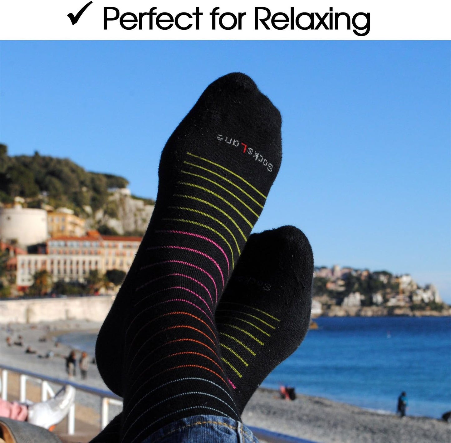 Cotton Compression Socks for Women & Men. 15-20 mmHg Support Knee-High Gray Stripes X/W