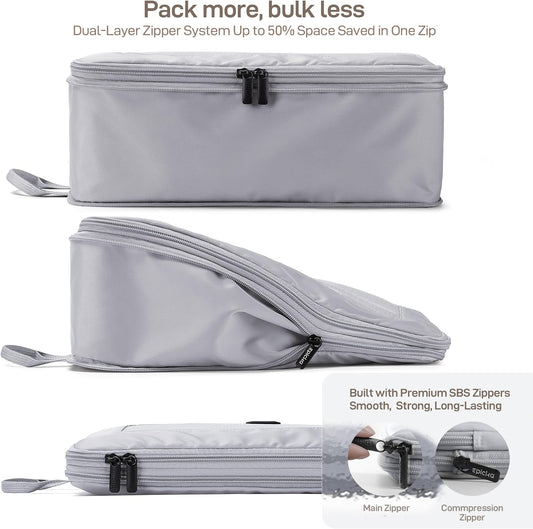 EPICKA TripCozy Compression Packing Cubes - 6 Set Durable Travel Organizer Bags with Mesh Top, Expandable Travel Accessories for Carry on, Luggage, Suitcase, Backpack (Light Grey)