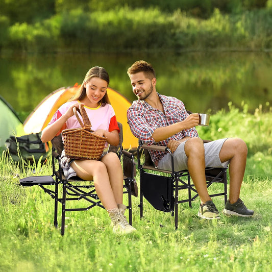 VINGLI Camping Chairs, Directors Chair, Camping Chair with Side Table & Carry Bag,Heavy Duty Camping Chairs for Adults, Portable Folding Camping Chair, Pocket for Beach, Fishing,Trip,Picnic,Lawn-Brown