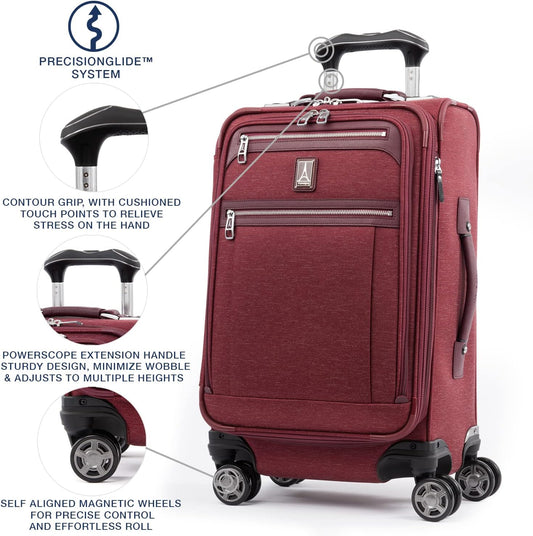 Travelpro Platinum Elite Softside Expandable Carry on Luggage, 8 Wheel Spinner Suitcase, USB Port, Suiter, Men and Women, Bordeaux Red, Carry On 21-Inch