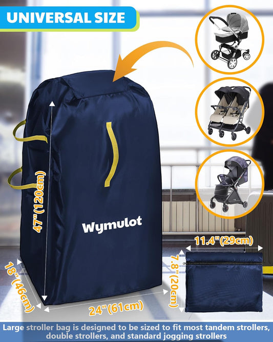 Large Stroller Bag for Airplane, Waterproof Stroller Travel Bag, Gate Check Stroller Bag for Single/Double Stroller Travel Bag with Handle and Drawstring Closure Stroller Cover (Blue)