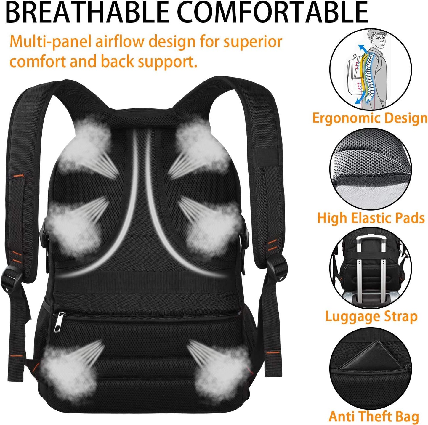 Travel Backpacks for Men Women,Extra Large College School Laptop Bookbags with USB Charging Port,RFID TSA Friendly Water Resistant Business Computer Bag with Luggage Sleeve Fit 17.3''Laptop 45L,Orange