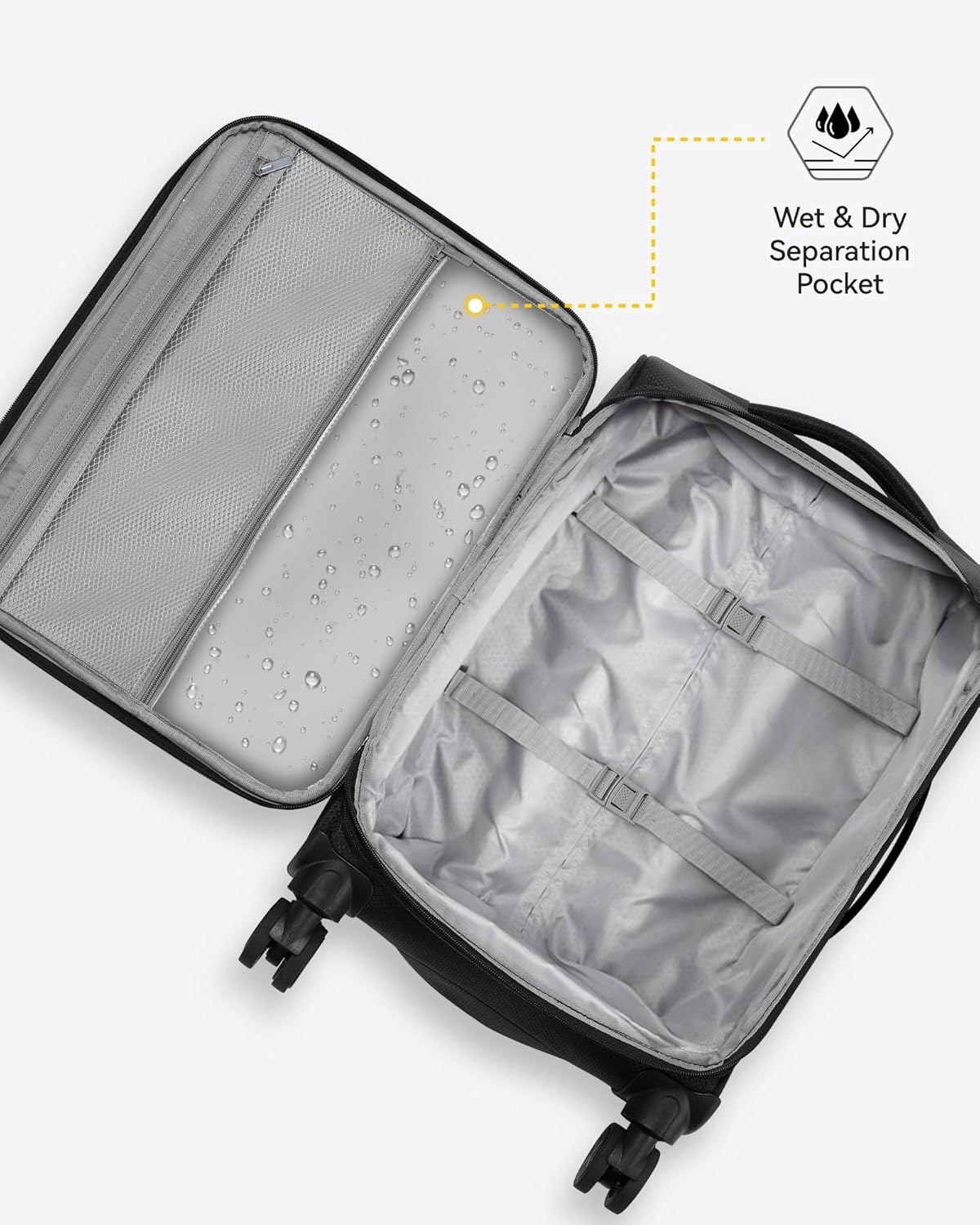LUGGEX Carry On Luggage with Spinner Wheels - Stylish Lightweight Carry On Suitcase - Soft Sided 22x14x9 airline approved with Front Open Design for Travel, Business (Black, 20 Inch)