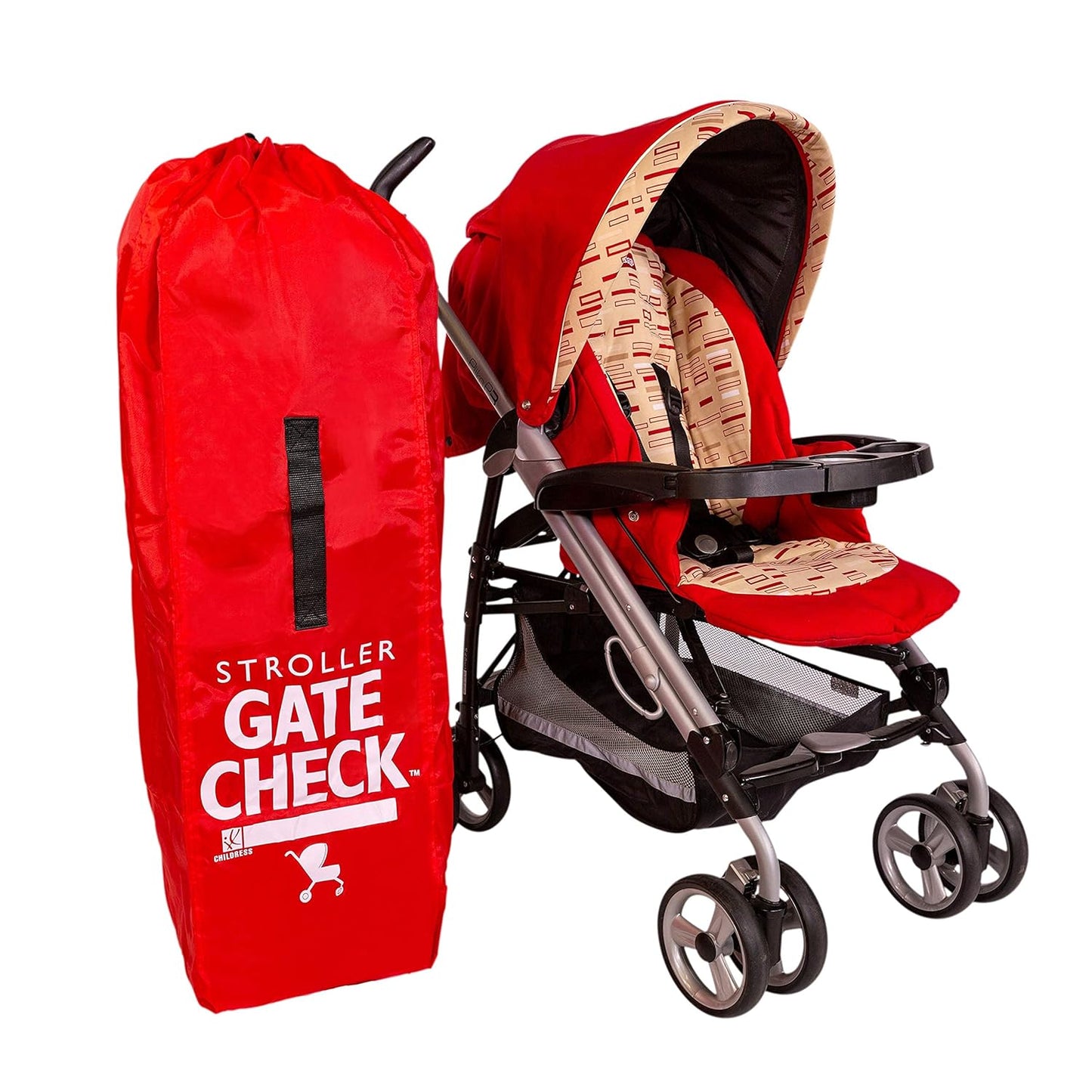J.L. Childress Gate Check Bag for Umbrella Strollers - Travel Bag for Airplane, Fits Most Single Umbrella Baby Strollers, Airport Accessories for Gate Check, Flying Essentials - Red
