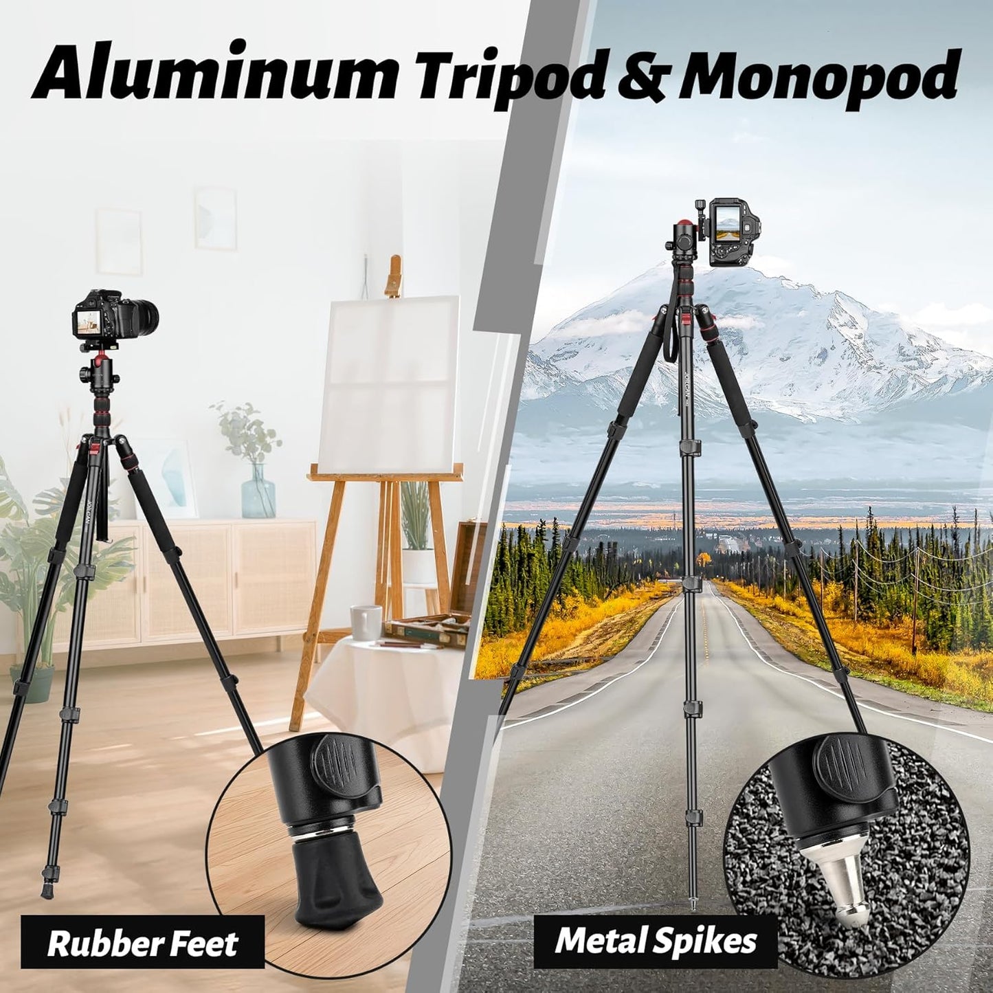 JOILCAN Tripod for Camera, 81" Aluminum Camera Tripod Monopod for DSLR, Heavy Duty Travel Tripods for Spotting Scope Binoculars Laser Level, Payload 35Lb