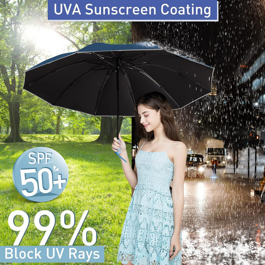 Bodyguard Inverted Umbrella - Large Windproof for Rain & Sun, Compact Reverse With Reflective Stripe, Teflon-Coated for Women Men, Travel Folding With Cover Bag