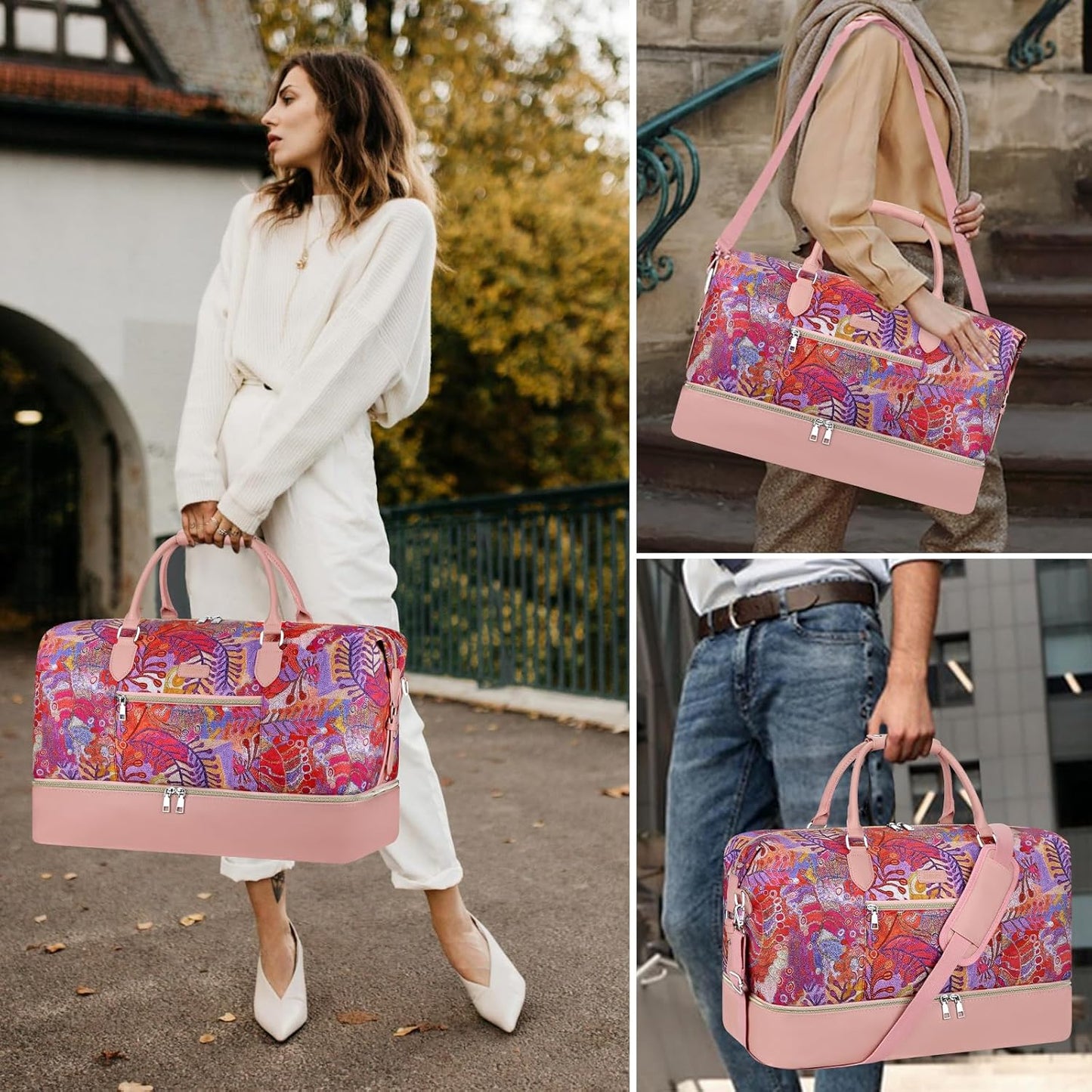 Weekender Bag for Women, Travel Duffel Bag Carry On Overnight Bag with Shoe Compartment Large Nylon Travel Weekend Tote Bag