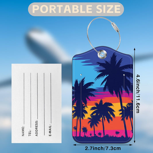 Set of 2 Luggage Tags for Suitcases Coconut Trees at Sunset Leather Suitcase Tags Identifiers with Privacy Name Address Label and Stainless Steel Loop for Women Men Travel Luggage Accessories