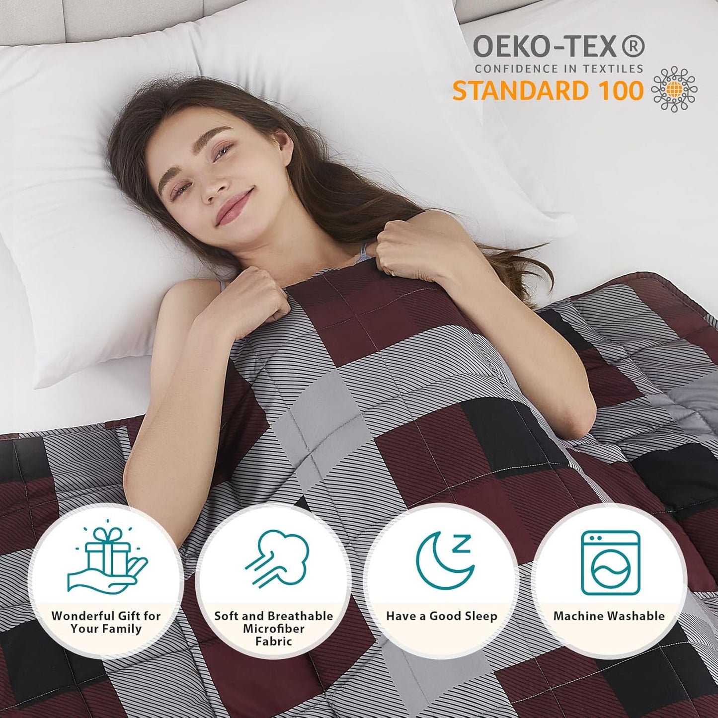 L'AGRATY Weighted Blanket - 60"x80" 15lbs Cooling Breathable Heavy Blanket Microfiber Material with Glass Beads for Adult All-Season Summer Fall Winter Soft Thick Comfort