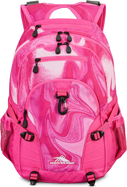 High Sierra Loop-Backpack, School, Travel, or Work Bookbag with tablet-sleeve, Flamingo Marble Swirl, One Size