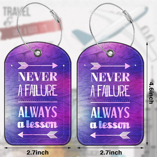 2 Pack PU Luggage Tags for Suitcase, Inspirational Quote Suitcase Tag Leather ID Label Bag Tags with Privacy Cover and Metal Loop for Men Women Travel Bag