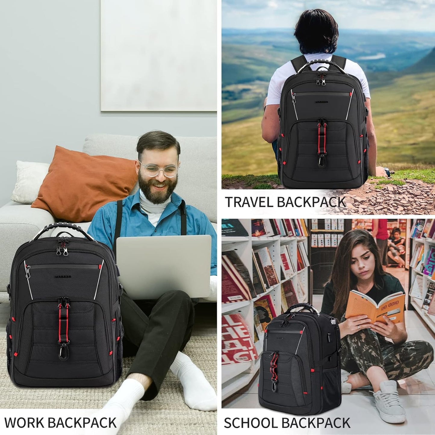 KROSER Travel Laptop Backpack 17.3 inch XL Computer Backpack Stylish College Backpack with RFID Pockets USB Charging Port REFLECTIVE STRIPS Water-Repellent Daypack for Business/Men