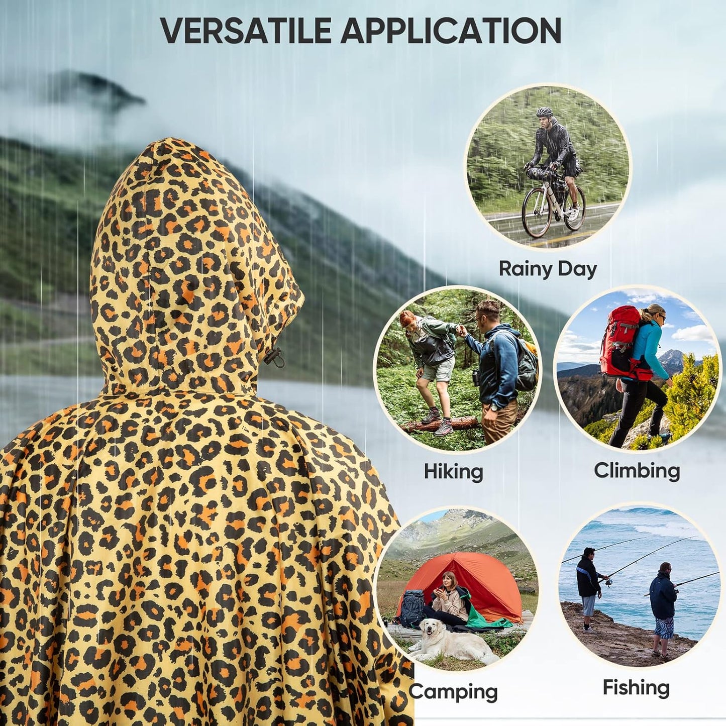 PTEROMY Hooded Rain Poncho for Adult with Pocket, Waterproof Lightweight Unisex Raincoat for Hiking Camping Emergency