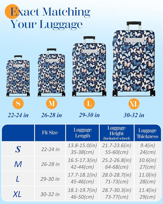 Slohif Luggage Cover for Suitcase Tsa Approved Protector - Luggage Sleeve Large Suit Case Cover Travel Stretch Baggage Case Protective Washable Fit 18-20 Inch Blue Butterfly XS