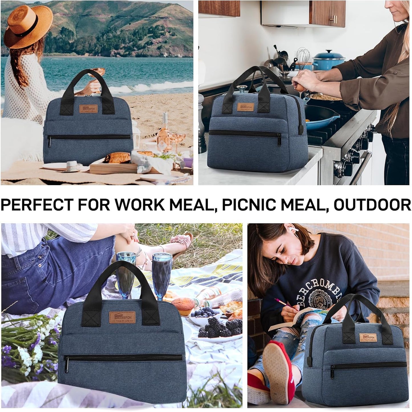HOMESPON Insulated Lunch Bag for Women Men Lunch Box Cooler Lunch Tote for Work Picnic (Navy)
