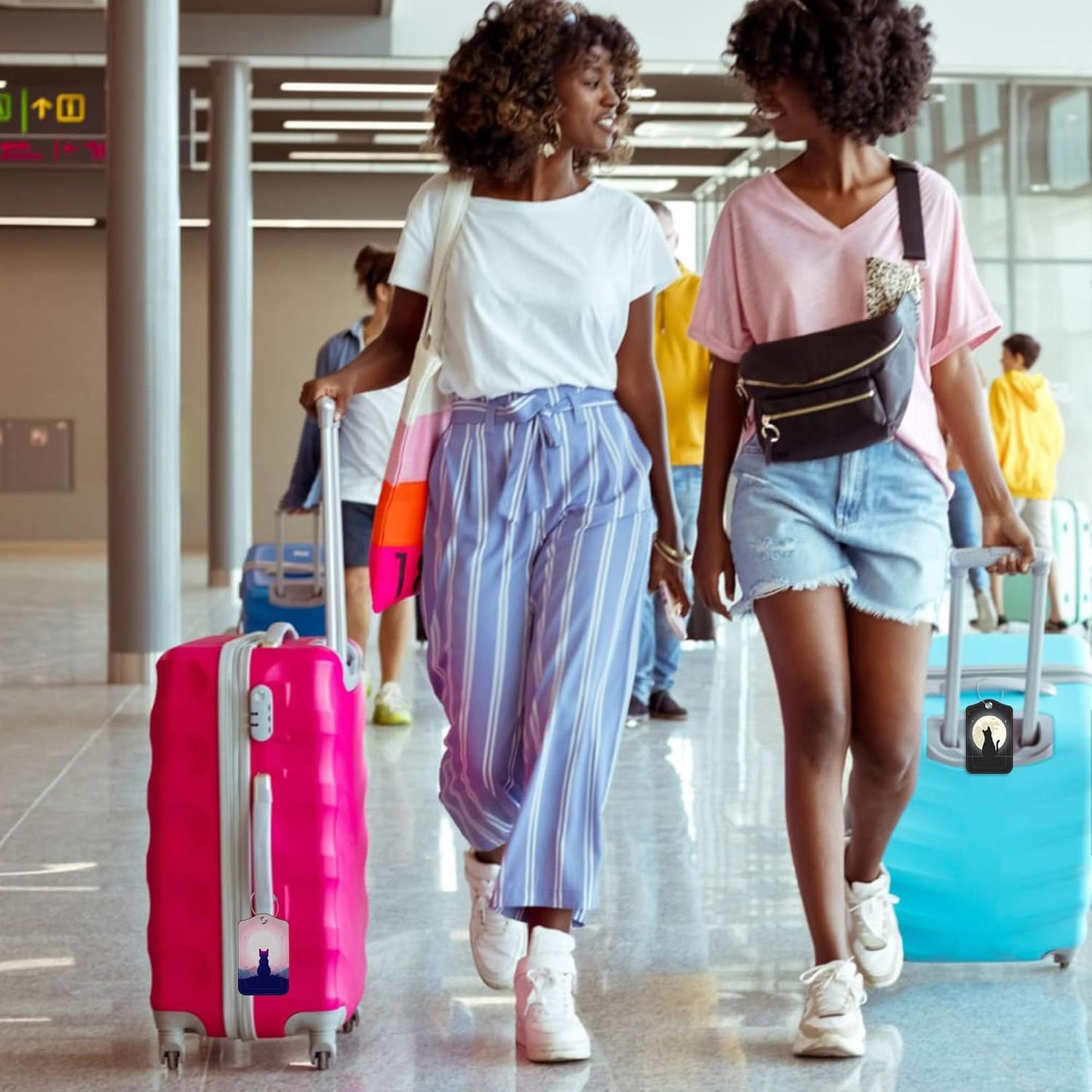 2 Pack Luggage Tag for Suitcase Black Cat The Night Sky Leather Suitcase Tags with Privacy Name ID Label and Stainless Steel Loop for Travel Bag