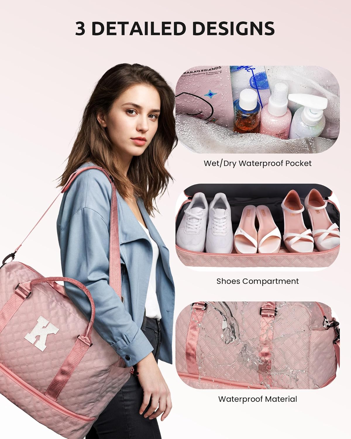 Gifts for Mom-Initial Duffle Bag with Shoe Compartment, Personalized Weekender Bag, Monogram Overnight Bag, Letter Travel Bag with Makeup Bag,Personalized Gifts Idea for Women Her (Letter F)