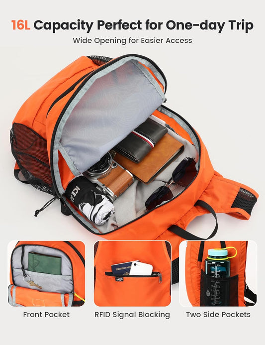 SKYSPER 16L Hiking Backpack Lightweight Small for Women Men, Foldable Packable Daypack - Travel Camping Backpack, Outdoor Hiking Bag