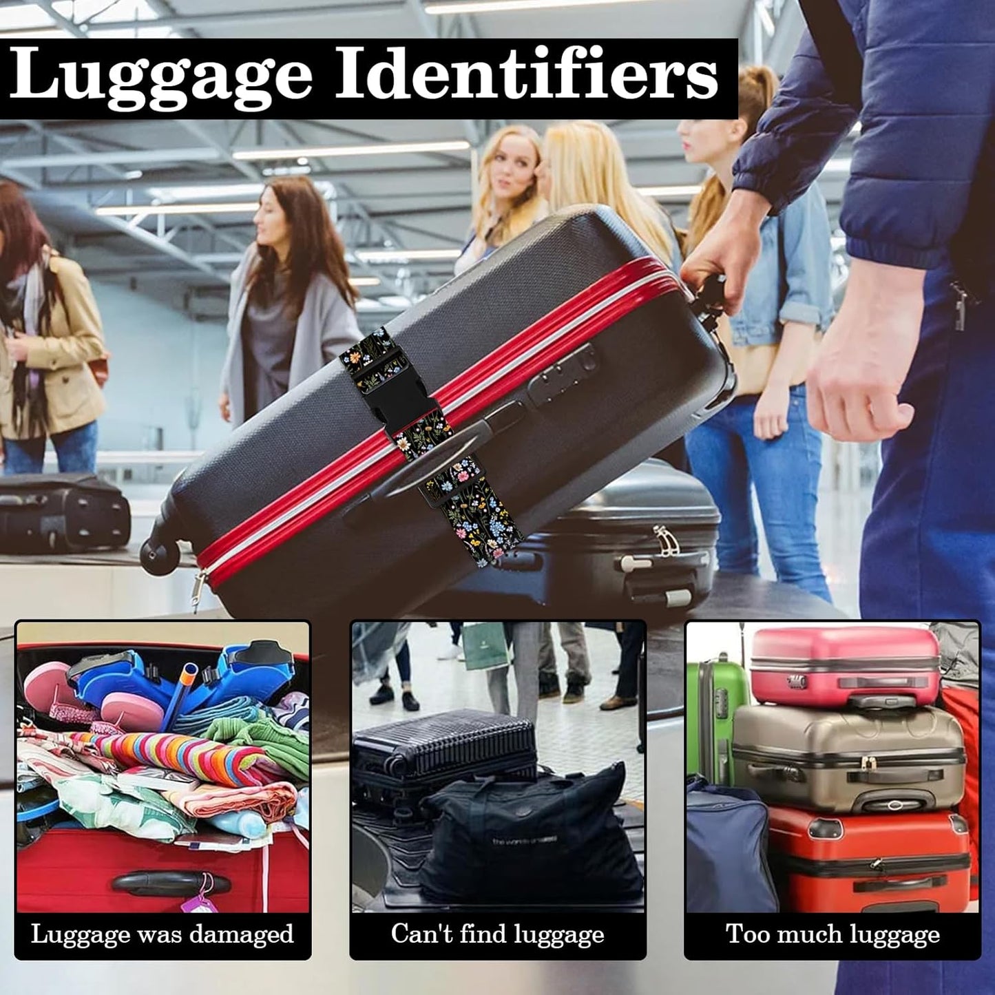 2 Pack Wildflower Luggage Straps for Suitcases Adjustable Travel Belt Luggage Tie Carry On Bag Suitcase Strap to Keep Suitcase Secure While Traveling