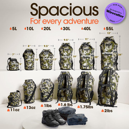 Earth Pak Waterproof Dry Bag - Roll Top Waterproof Backpack Sack Keeps Gear Dry for Kayak with Waterproof Phone Case