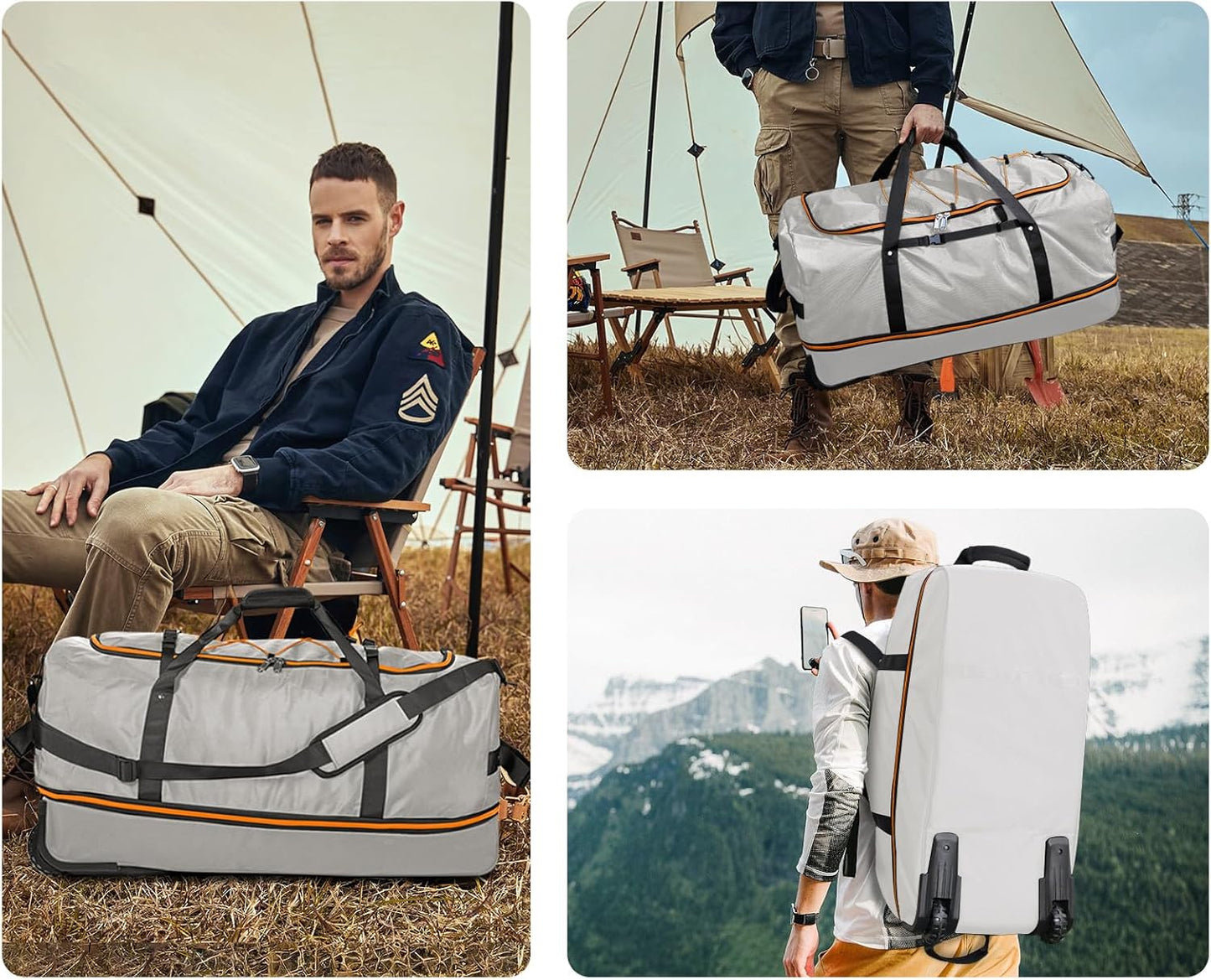 CONTAIL 32" Soft-Sided Rolling Duffle Bag with 2 Wheels,Expandable from 110L to 140L, Foldable Travel Duffel with Multiple Compartments,Grey