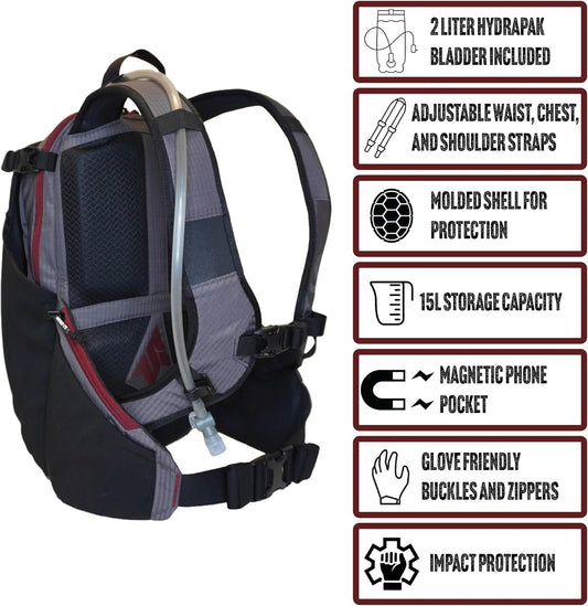 Send It Defender 15 Hydration Backpack - MTB, Moto Bag with Spine Protector for Men and Women. 15L Capacity Mountain Bike Hydration Pack - Mountain Bike Protective Gear – Adjustable Fit for Everyone