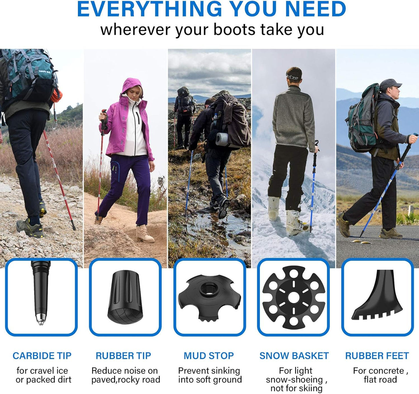 BISINNA Collapsible Trekking Hiking Poles- 2 Pack Folding Aluminum Walking Sticks with Quick Lock System 4 Season Accessories,Telescopic, Adjustable, Lightweight for Men Women