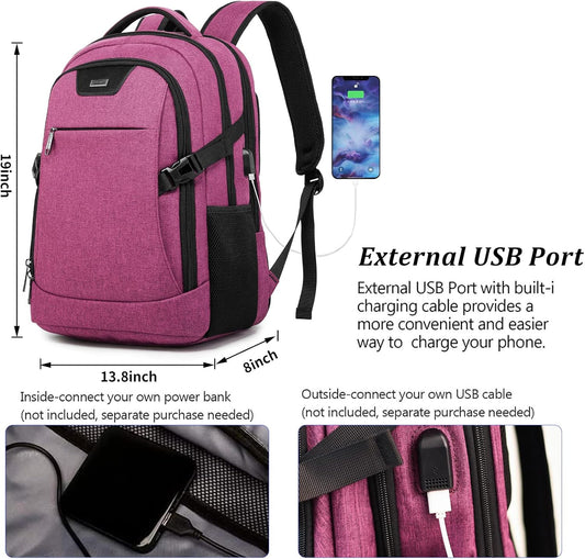 DUSLANG Travel Work Laptop Backpack With USB Charging Port Fits 15.6 15 14 13 Inch Laptop and Notebook Business Anti Theft College Computer Bag Back Pack for Women- Hot Pink