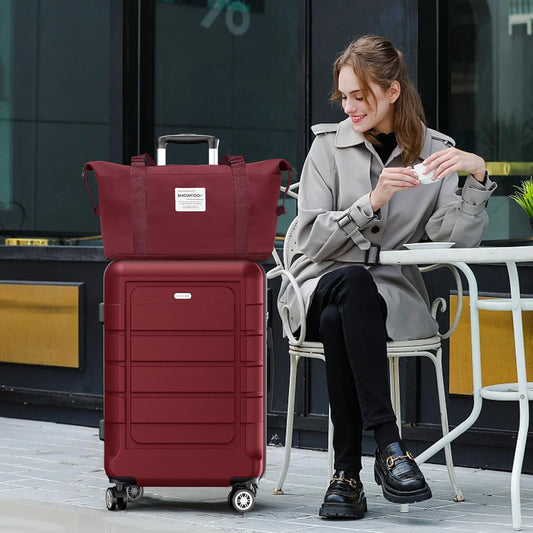 SHOWKOO Luggage Sets Expandable PC+ABS Durable Suitcase Double Wheels TSA Lock 5pcs Wine Red