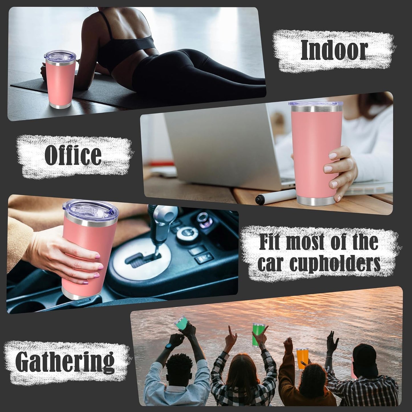 20 oz Tumbler Coffee Tavel Tumblers Bulk with Lid Stainless Steel Double Wall Vacuum Insulated Mug Powder Coated Cups fit Car Cupholder for Hot and Cold - Pink, 8Pack