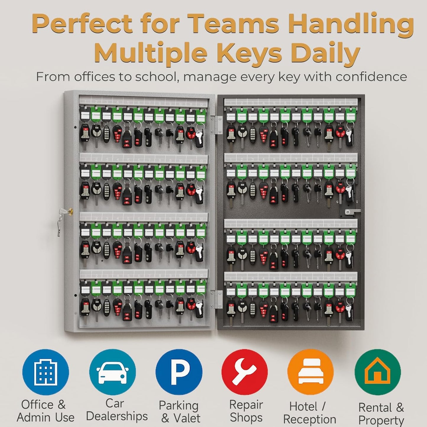 96 Key Lock Box(Plus) Wall Mount, Smart Key Cabinet One Time Password/APP Bluetooth/Fixed Code/Wi-Fi Remote/Key Unlock, Security Key Holder Box, Key Management for Valets, Realtors, Office, Hotel