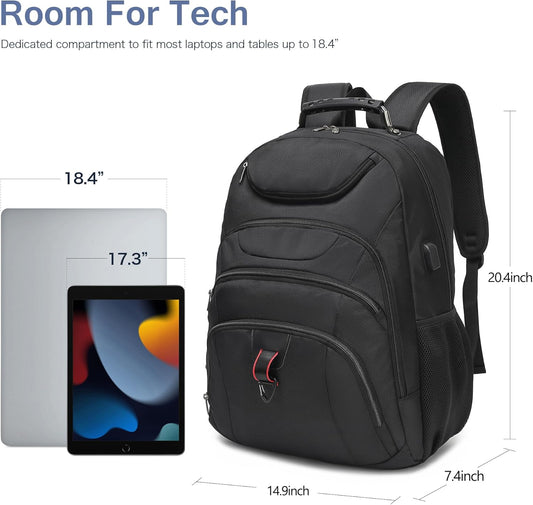 Extra Large Laptop Backpack for Men,37L Gaming Laptop Backpack,18.4Inch Travel Backpack with USB Charging Port, Business Flight Approved -Big Capacity Computer Bag College Bookbag, Black Black