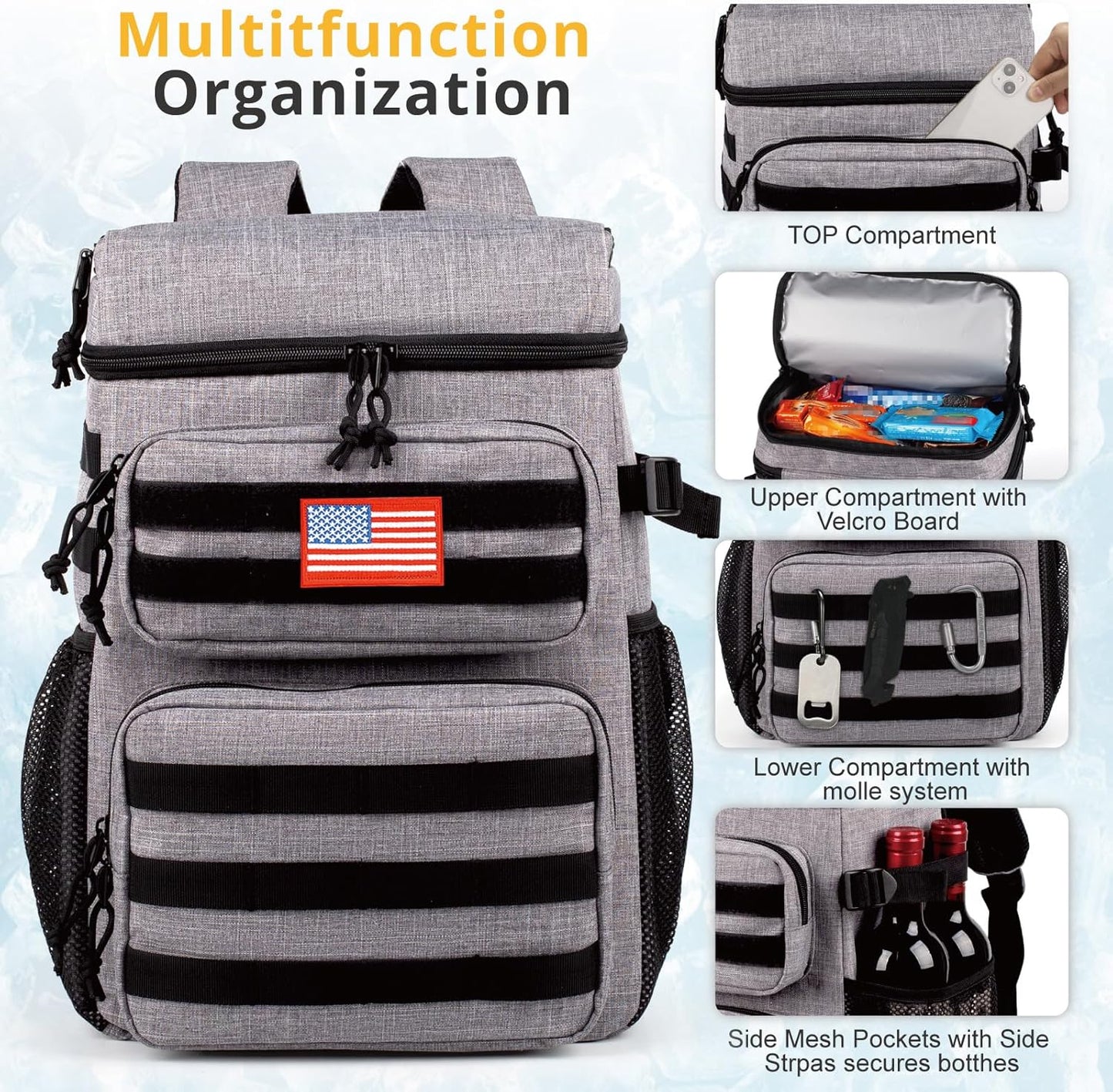 Tactical Backpack Cooler,Soft Lightweight Leakproof Cooler Backpack,Insulated Cooler Bag,Portable Soft Cooler Bag Waterproof for Beach, Travel, Camping, Picnic, Hiking