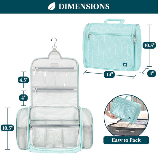 PAVILIA Large Hanging Toiletry Bag Travel Bag Women Men, Cosmetic Organizer, Water Resistant Makeup Bag Accessories Toiletries, Travel Essentials Kit, Teal Chevron