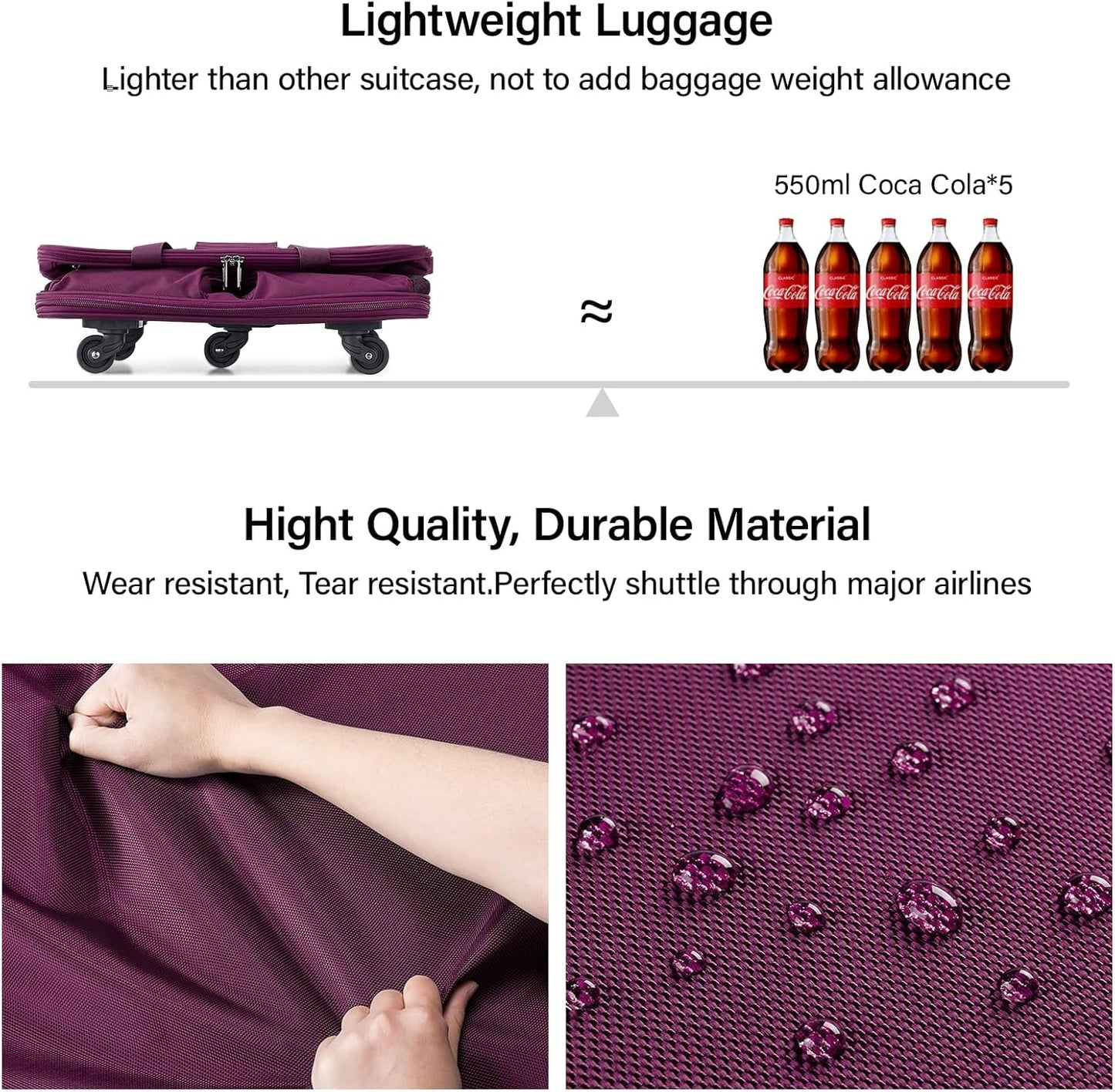Hanke Expandable Collapsible Luggage with Wheels Suitcase Luggage Rolling Travel Bag Duffel Bag for Men Women Lightweight Suitcase Large Capacity Luggage with Spinner Wheel (Purple)