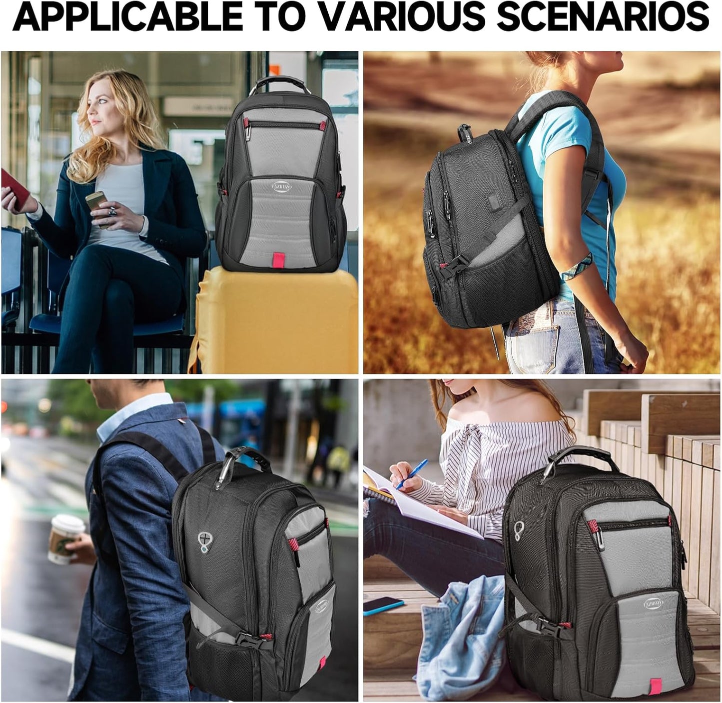 18.4 Inch Extra Large Travel Backpack, TSA Laptop Backpack with USB Port, 55L Water Resistant Carry on College School Computer Backpack Men Women, Grey
