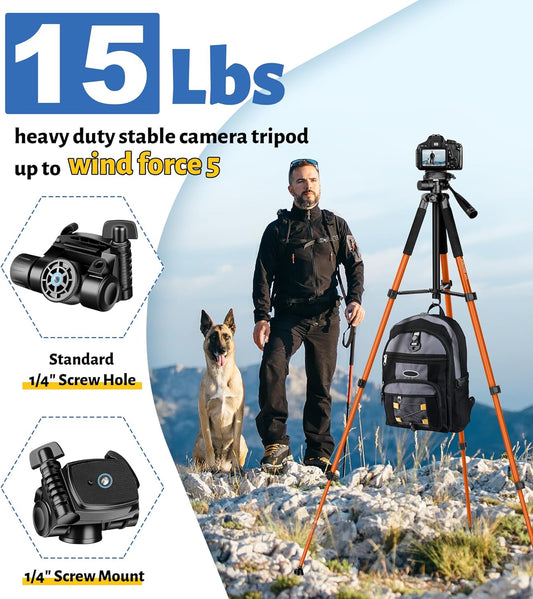 JOILCAN Tripod for Camera, 67" Heavy Duty Camera Tripod, Phone Tripods for Video Recording Photo Vlog, Aluminum Tripods with Holder & Travel Bag for Cameras DSLR iPhone Projector Laser