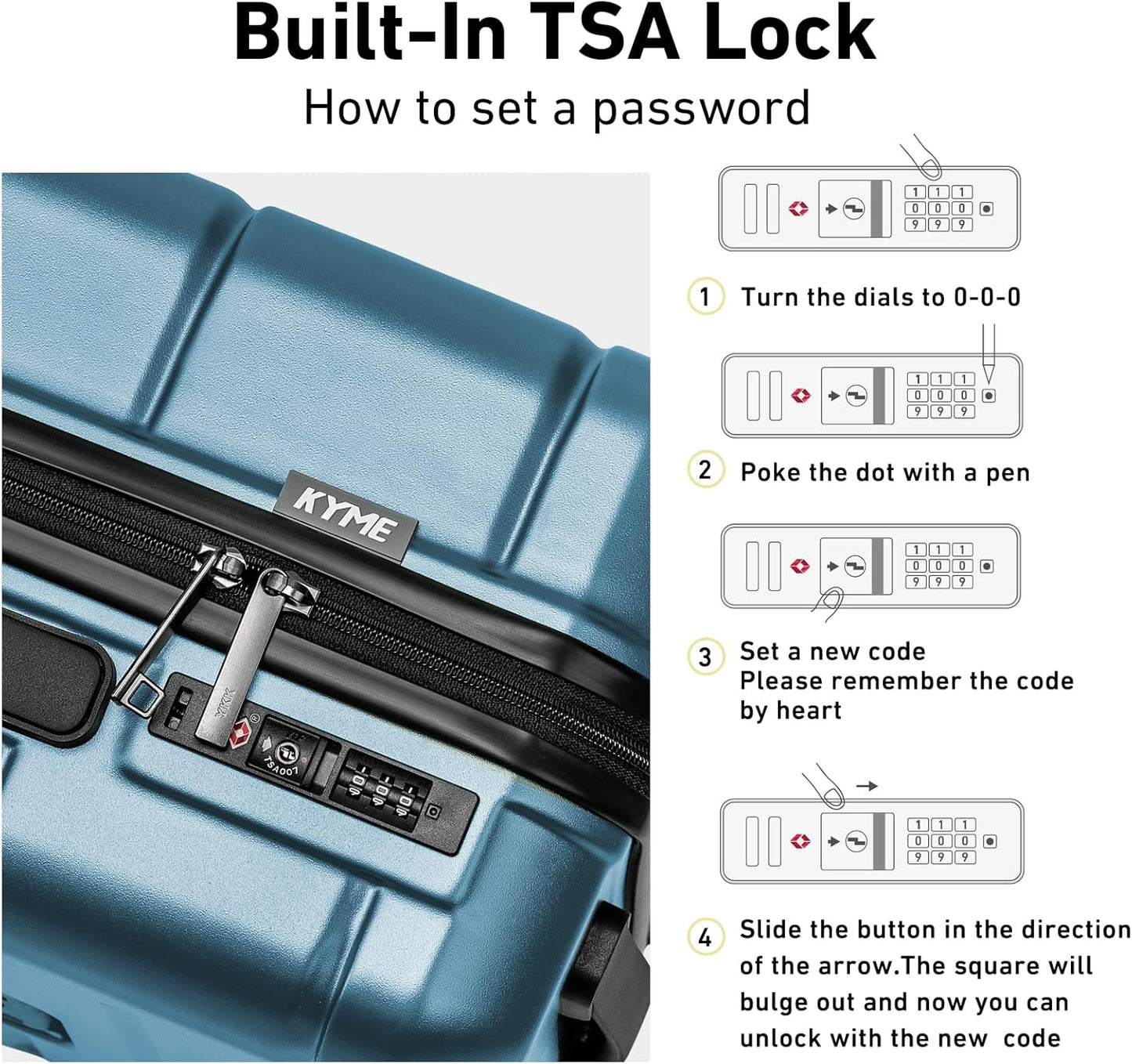 KYME Luggage Sets 3 Piece Hardshell 22in/26in/30in Suitcases with Spinner Wheels Hardside Suitcase Sets with TSA Lock Travel Rolling Luggage Set for Women Men Blue