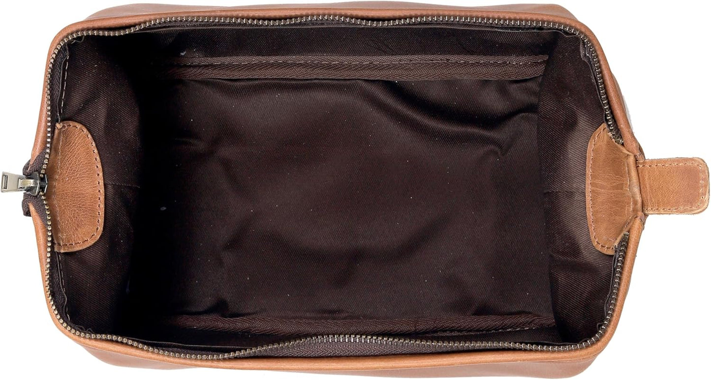HLC Leather Toiletry Bag for Men - Best Gift for Men - Premium Genuine Leather Dopp Kit Shaving Kit Organizer Travel Kit Pouch Bag for Men - Large Size (Tan)