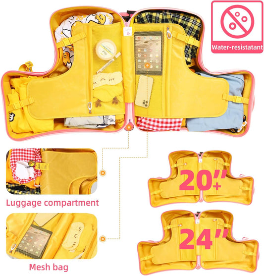 Kids' Lightweight Ride on Luggage with Spinner Wheels & Foldabe Design (Pink Rabbit, 24"+ Aged 3-12 Toddler)