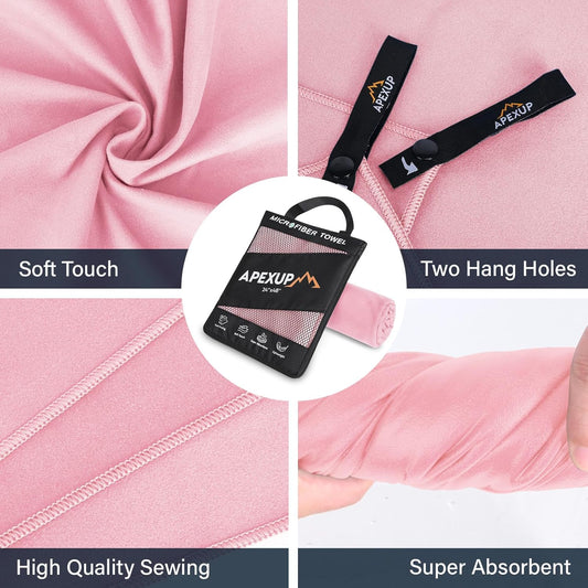 APEXUP Microfiber Travel Towel, Ultra Absorbent Quick Dry Towels, Lightweight Gym Sports Camping Towel for Workout, Yoga, Beach, Shower, Swimming (60"×30", Pale Rose)