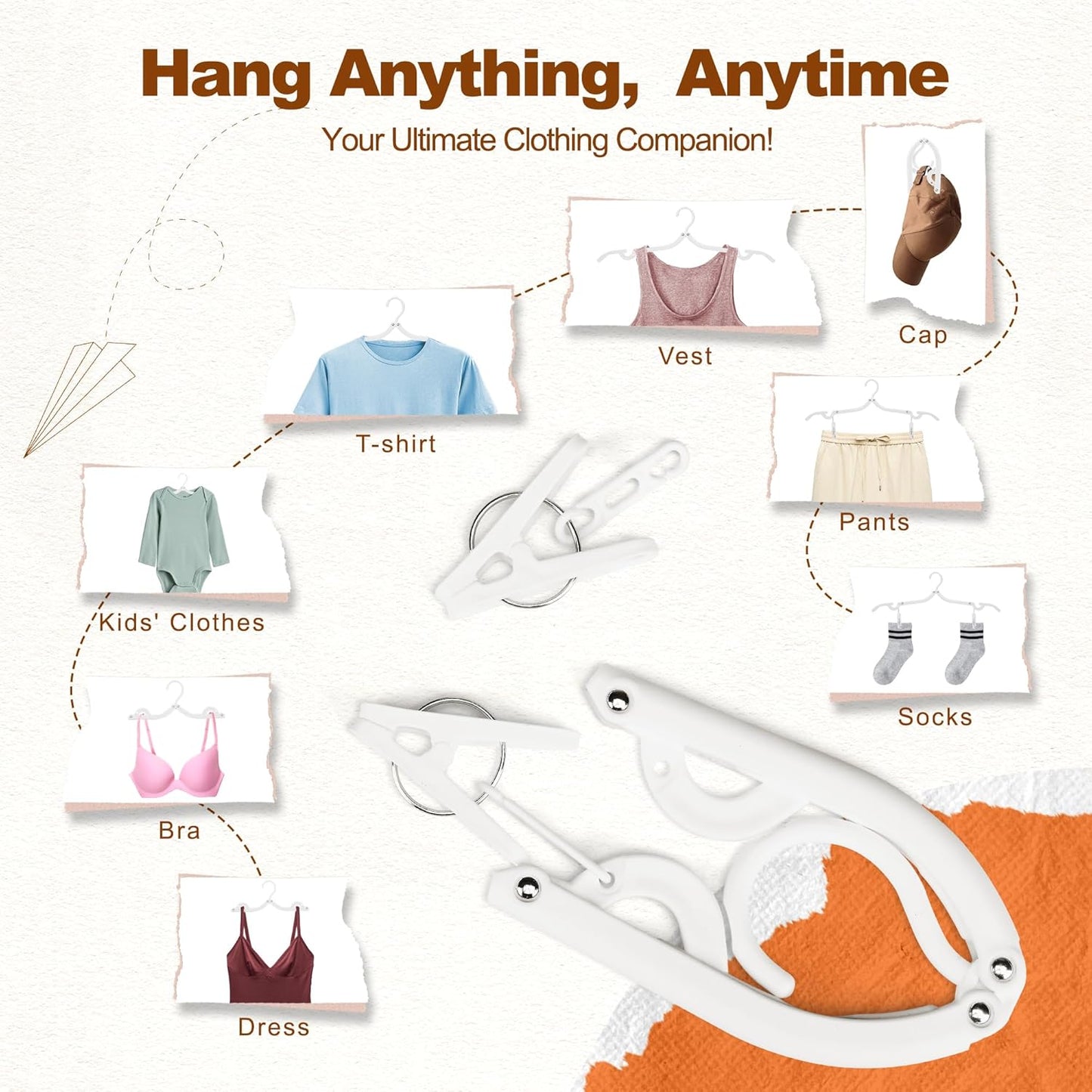 HOUSE DAY Foldable Travel Hangers 20 Pack w/10 Clips, Cruise Essentials 2025, Portable Hangers Collapsible Hanger Plastic, Travel Must Haves for Suitcase, Hotel, RV, Road Trip, Flying, Camping-White