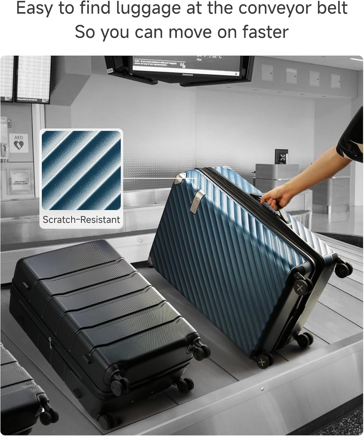 LUGGEX Luggage with Spinner Wheels, Polycarbonate Expandable Hard Shell Suitcase, Checked Large 28 Inch, Blue