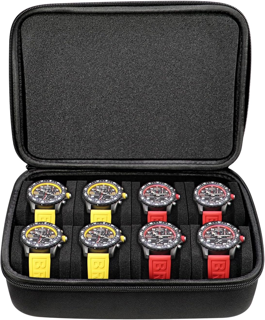 Juntan 8 Slots Hard Watch Travel Case, Portable Nylon Zipper Storage Organizer Box for Men Women with Soft Compressible Foam Pillow Black