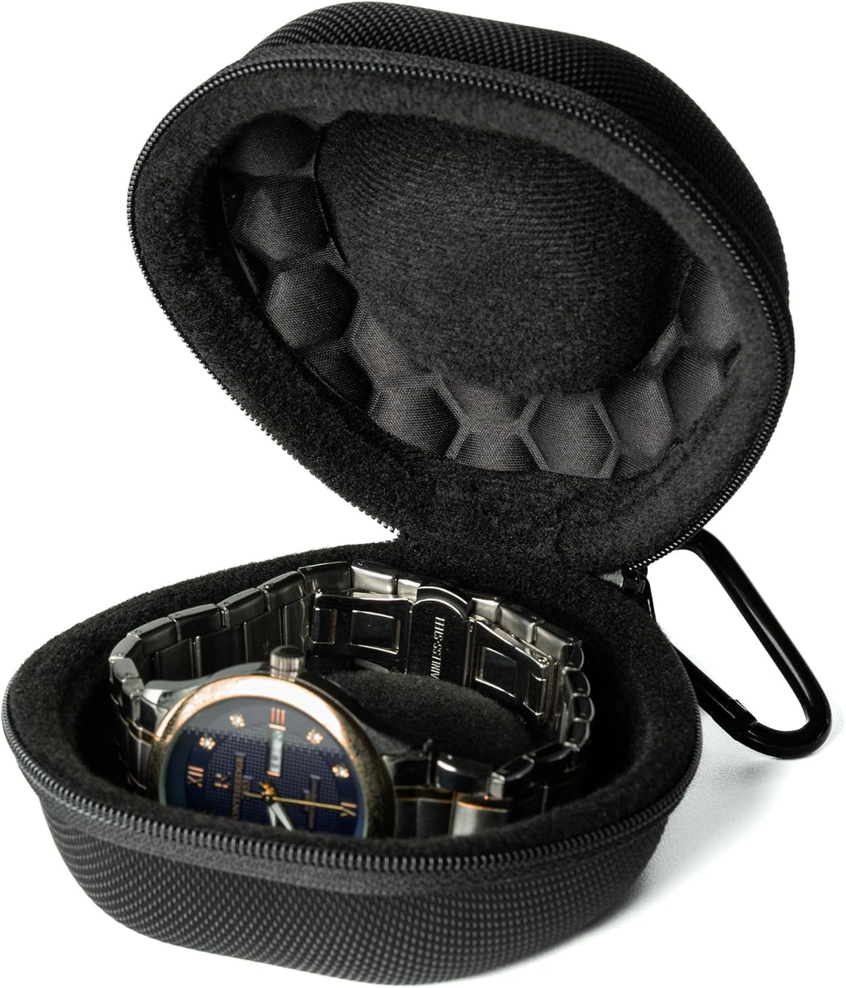 padded single Watch travel Case, men's watch case holder for Wristwatches & Smart Watches up to 54mm, Black Padded Watch case