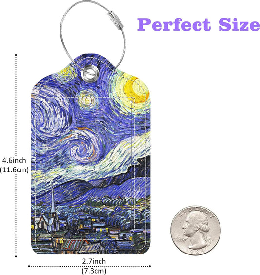 2 Pack Luggage Tags for Suitcase The Starry Night Leather Stainless Steel Loop Label Tags for Women Men Travel Bag Suitcase with Privacy Cover Name ID Card