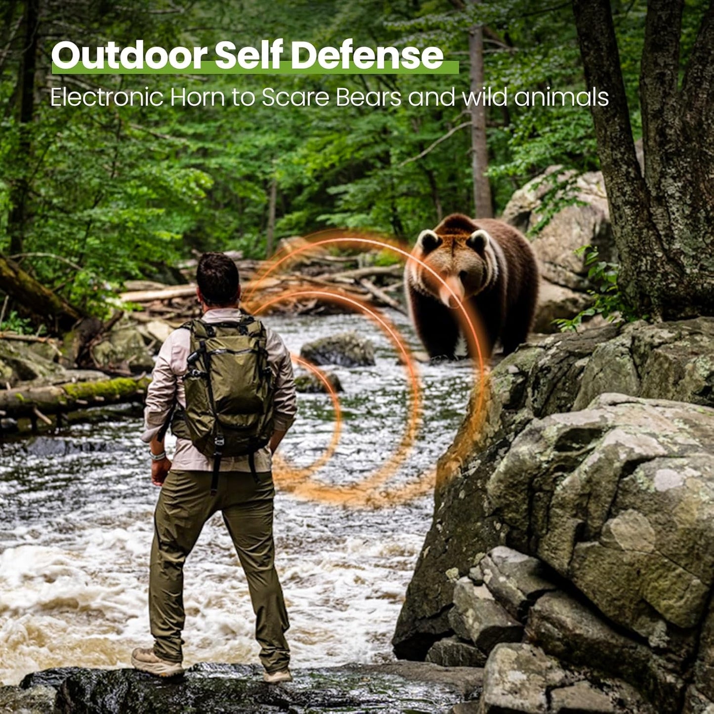 UNIWA Electronic Air Bear Horn, 120±5 dB Loud Air Horn for Safety Hiking Camping Emergency Whistle with Compass, Bear Horn to Scare Bears - Self Defense for Hiking -Red