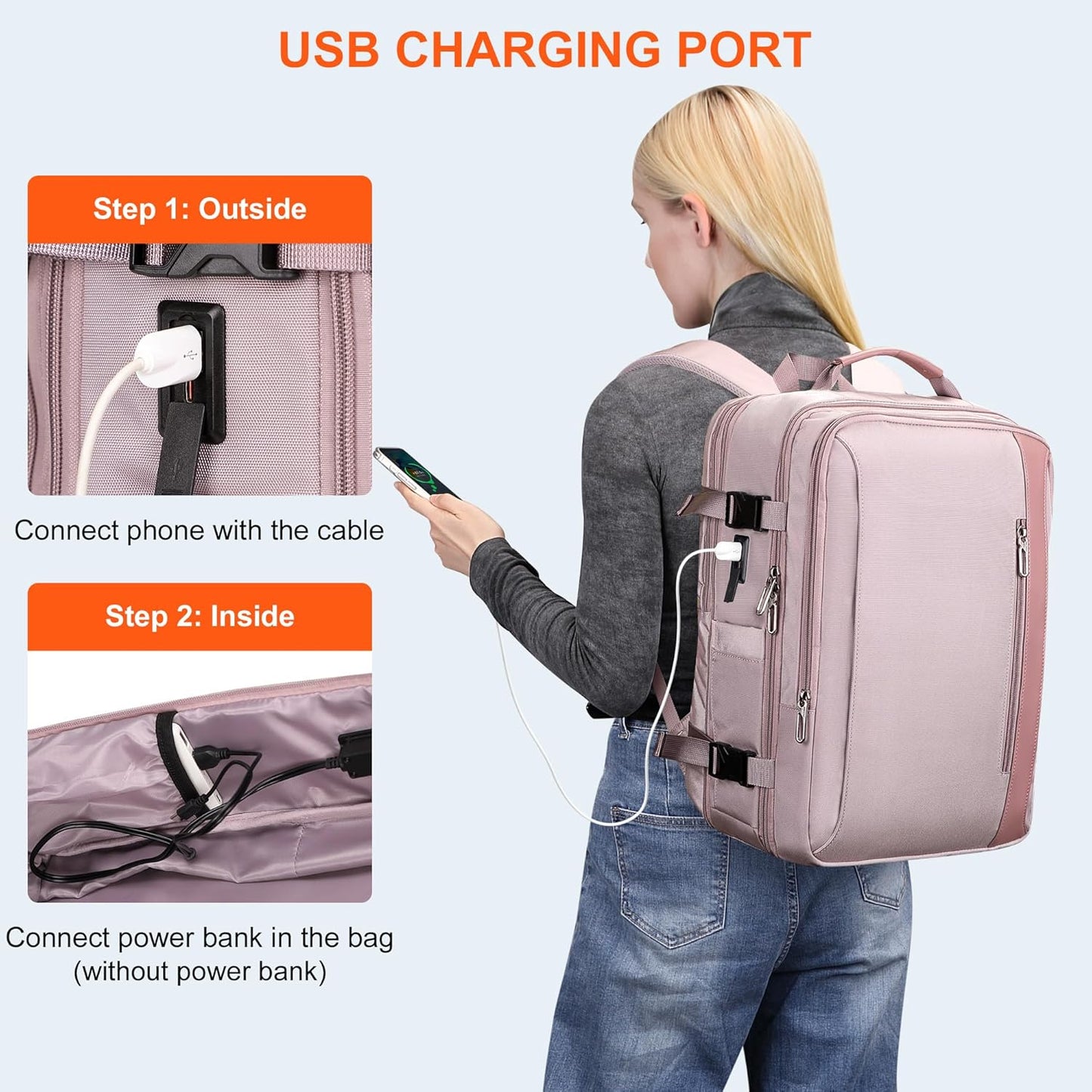 PIJUSHI Travel Backpack for Women Expandable Carry on Luggage Backpack Airline Approved Personal Item Laptop Bag(PE034 Light Purple)