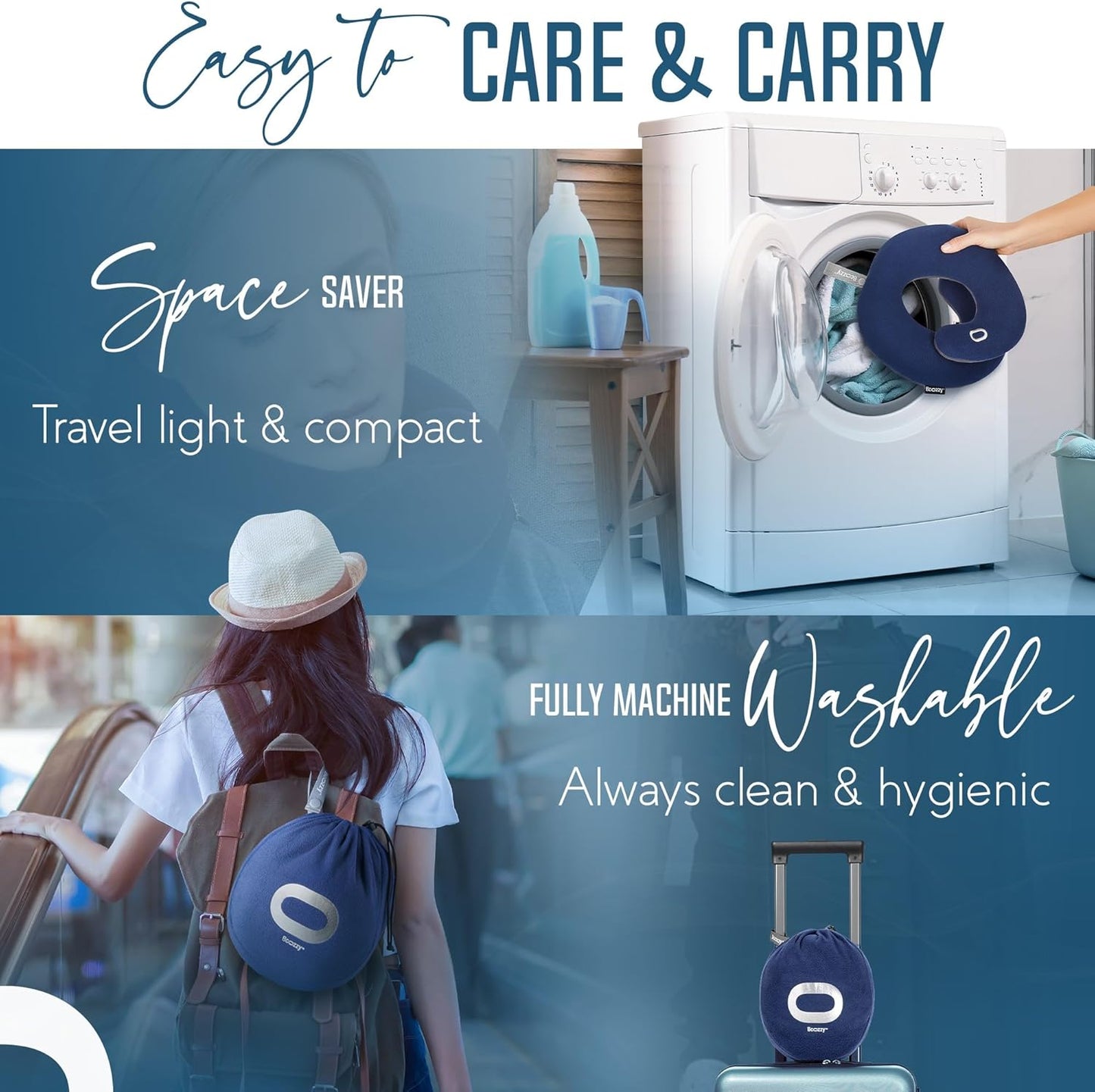 BCOZZY Travel Neck Pillow for Airplane – Patented Double Support for Head, Neck, and Chin. Best for Long Flights, Plane Sleeping, and Car Rides. Adjustable Size. Fully Washable. Carry Bag. Large, Gray